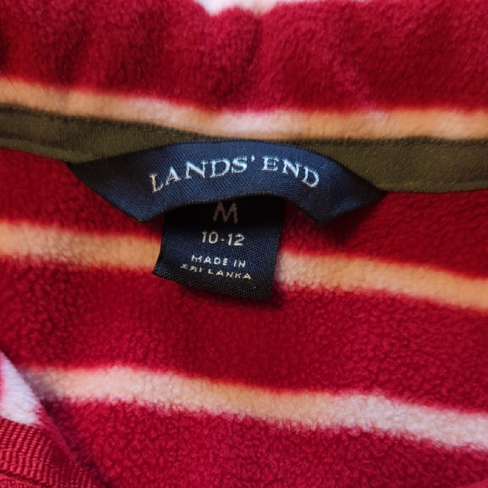 Lands' End Red and White Striped Fleece Pullover with Collar - Picture 2 of 5